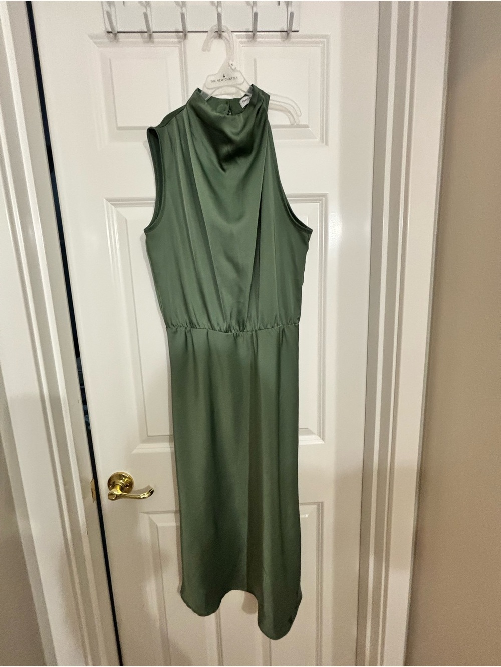 Satin Olive Green Cowl Neck Maxi Dress - Picture 2 of 3